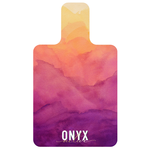 A purple, sunset-themed design Onyx Active reformer Pilates mat with a luxurious suede top and a 3mm thick rubber base.